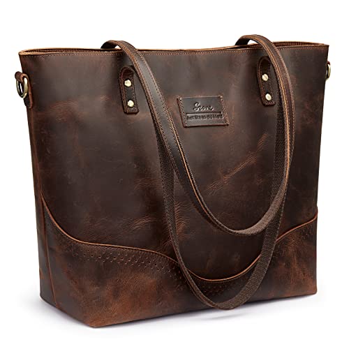 S-ZONE Damen Schultertasche Vintage 3-Wege Echtleder Laptoptasche Reisetasche Arbeitstasche Geldbörse Handtasche Messenger Bag von S-ZONE