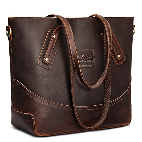 S-ZONE Damen Schultertasche Vintage 3-Wege Echtleder Laptoptasche Reisetasche Arbeitstasche Geldbörse Handtasche Messenger Bag von S-ZONE