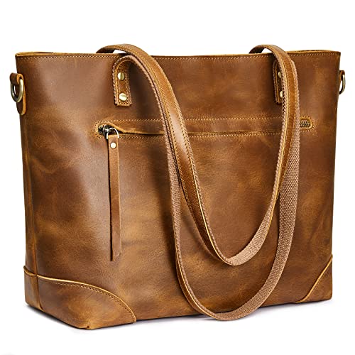 S-ZONE Damen Schultertasche Vintage 3-Wege Echtleder Laptoptasche Reisetasche Arbeitstasche Geldbörse Handtasche Messenger Bag von S-ZONE