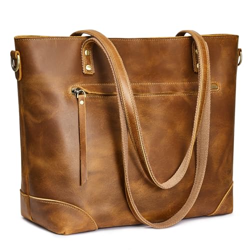 S-ZONE Damen Schultertasche Vintage 3-Wege Echtleder Laptoptasche Reisetasche Arbeitstasche Geldbörse Handtasche Messenger Bag von S-ZONE