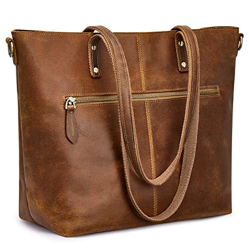 S-ZONE Damen Schultertasche Vintage 3-Wege Echtleder Tote Bag Laptoptasche Arbeitstasche Geldbörse Handtasche Messenger Bag von S-ZONE