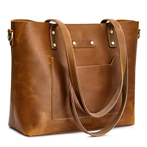 S-ZONE Damen Schultertasche Vintage Echtleder Tragetasche Umhängetasche Laptoptasche Reisetasche Arbeitstasche Geldbörse Handtasche Messenger Bag mit abnehmbarem Beutel von S-ZONE