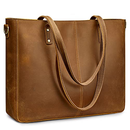 S-ZONE Damen Umhängetasche Echtleder Schultertasche Große Handtasche Arbeitstasche von S-ZONE