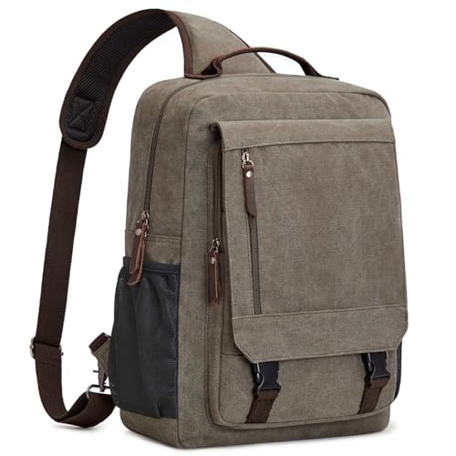 S-ZONE Herren 13-16 Inch Canvas Wasserdicht Laptop Rucksack Crossbody Sling Brusttasche Umhängetasche Lässiger Tagesrucksack von S-ZONE
