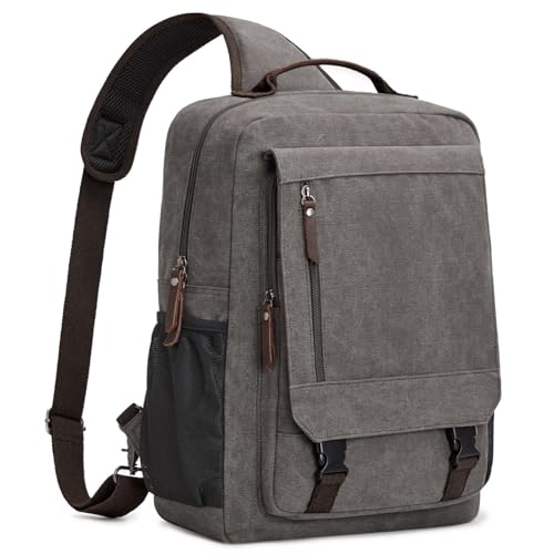 S-ZONE Herren 13-16 Inch Canvas Wasserdicht Laptop Rucksack Crossbody Sling Brusttasche Umhängetasche Lässiger Tagesrucksack von S-ZONE