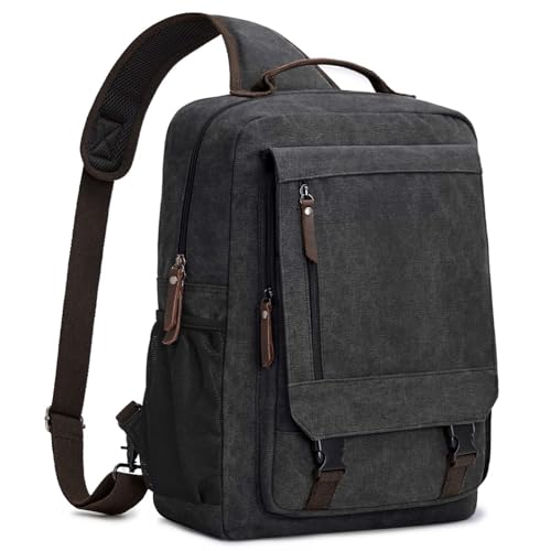 S-ZONE Herren 13-16 Inch Canvas Wasserdicht Laptop Rucksack Crossbody Sling Brusttasche Umhängetasche Lässiger Tagesrucksack von S-ZONE