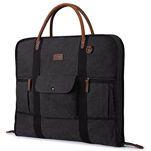 S-ZONE Herren Kleidersack Anzugtasche Canvas Echtleder Trim Kleidertasche für Reisen Kurzurlaub Geschäftsreisen Aufbewahrung von S-ZONE