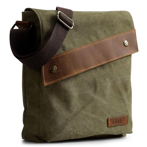 S-ZONE Messenger Bag Herren Umhängetasche Crazy Horse Leder Vintage Canvas Crossbody Bag Laptoptasche Arbeitstasche Schultertasche Kuriertasche Multifunktion Brieftasche Upgrade 2.0 von S-ZONE