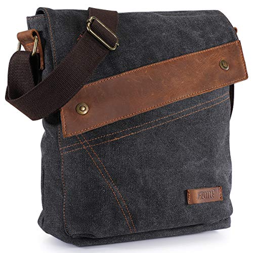 S-ZONE Messenger Bag Herren Umhängetasche Crazy Horse Leder Vintage Canvas Crossbody Bag Laptoptasche Arbeitstasche Schultertasche Kuriertasche Multifunktion Brieftasche Upgrade 2.0 von S-ZONE