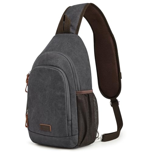 S-ZONE Herren RFID Sling Rucksack Wasserabweisendes Canvas Crossbody Schultertasche Mittelgroß Brusttasche Lässiger Tagesrucksack mit Handytasche von S-ZONE