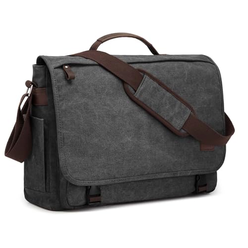 S-ZONE Herren Umhängetasche 17,3 Inch Übergröße Messenger Bag Canvas Laptoptasche Aktentasche Schultertasche Arbeitstasche mit Gepäckfach von S-ZONE