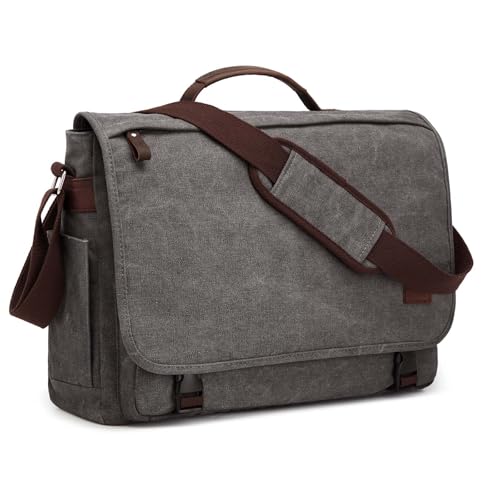 S-ZONE Herren Umhängetasche 17,3 Inch Übergröße Messenger Bag Canvas Laptoptasche Aktentasche Schultertasche Arbeitstasche mit Gepäckfach von S-ZONE