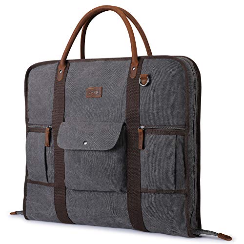 S-ZONE Herren Kleidersack Anzugtasche Canvas Echtleder Trim Kleidertasche für Reisen Kurzurlaub Geschäftsreisen Aufbewahrung von S-ZONE