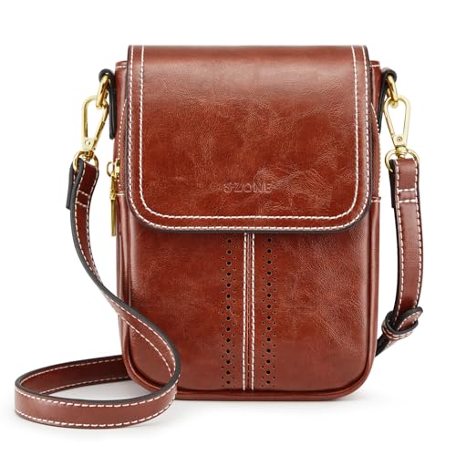 S-ZONE Kleine Umhängetaschen aus Leder für Damen Trendige Damen Geldbörsen Handy Geldbörse mit Verstellbarem Riemen und Kartenfächern von S-ZONE