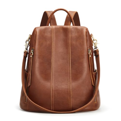 S-ZONE Leder-Rucksack für Damen Diebstahlsicher Weicher Rucksack Damen-Schultertasche Mittelgroß von S-ZONE