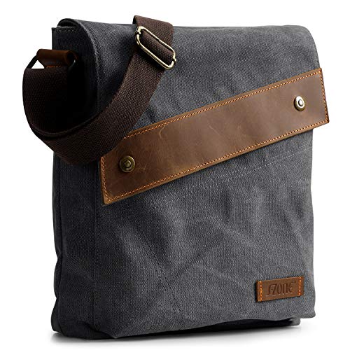 S-ZONE Messenger Bag Herren Umhängetasche Crazy Horse Leder Vintage Canvas Crossbody Bag Laptoptasche Arbeitstasche Schultertasche Kuriertasche Multifunktion Brieftasche Upgrade 2.0 von S-ZONE