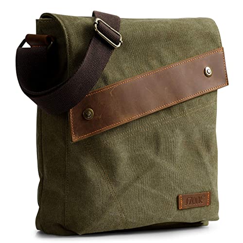 S-ZONE Messenger Bag Herren Umhängetasche Crazy Horse Leder Vintage Canvas Crossbody Bag Laptoptasche Arbeitstasche Schultertasche Kuriertasche Multifunktion Brieftasche von S-ZONE