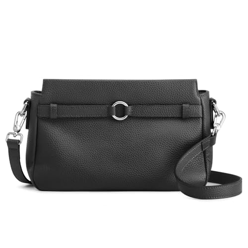 S-ZONE Mittelgroße Umhängetasche aus Genarbtem Leder für Damen Handtasche Geldbörse mit Verstellbarem Riemen von S-ZONE