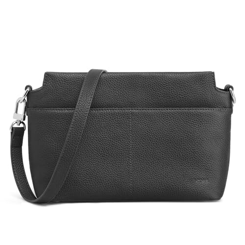 S-ZONE Mittelgroße Umhängetasche aus Genarbtem Leder für Damen Handtasche Geldbörse mit Verstellbarem Riemen von S-ZONE