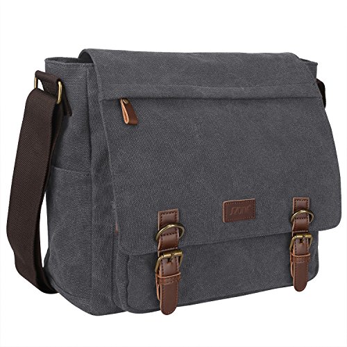 S-ZONE Herren Umhängetasche 15,6 Inch Große Vintage Canvas Messenger Bag Aktenktasche Schultertasche Bürotasche Kuriertasche Arbeitstasche von S-ZONE