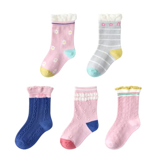 5 Paar Socken für Jungen Mädchen Kinder 5er Pack Baumwolle bunte Socken ab 1 Jahr (19/24, Rosa) von S-kini