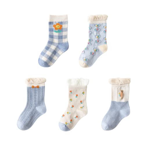 5 Paar Socken für Jungen Mädchen Kinder 5er Pack Baumwolle bunte Socken ab 1 Jahr (29/32, Blau) von S-kini