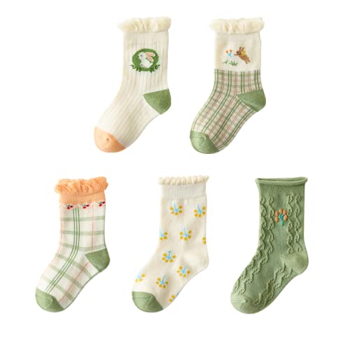 5 Paar Socken für Jungen Mädchen Kinder 5er Pack Baumwolle bunte Socken ab 1 Jahr (33/38, Grün) von S-kini
