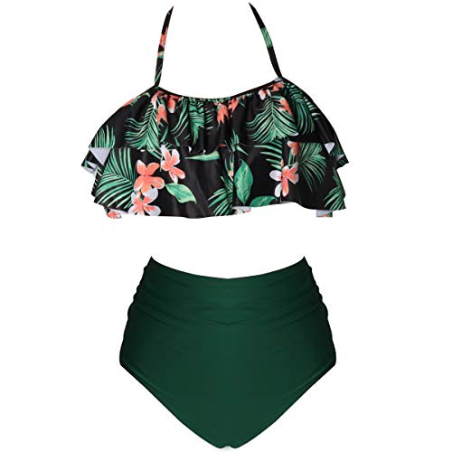 S-kini mädchen Bikini Set Mutter und Tochter Bademode Gepolstert Neckholder Zweiteilige Badeanzug Familie Strandkleidung (Grün, Mädchen 152) von S-kini