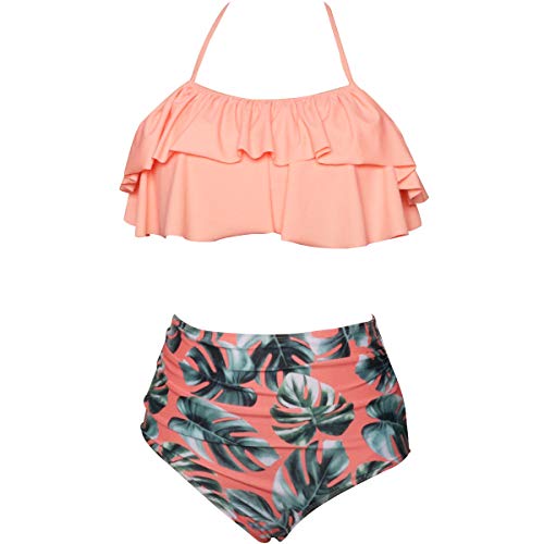 S-kini mädchen Bikini Set Mutter und Tochter Bademode Gepolstert Neckholder Zweiteilige Badeanzug Familie Strandkleidung (Orange, Mädchen 152) von S-kini