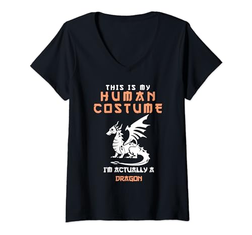 Damen This Is My Human Costume I'm Actually A Dragon Japan Fans T-Shirt mit V-Ausschnitt von S@m!d Aesthetic Japanese Present