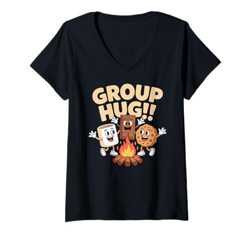 Damen Group Hug Cute Kawaii Smores Wandern Camper Lustig Camping T-Shirt mit V-Ausschnitt von S'mores Campfire Camping Marshmallow Bonfire Funny