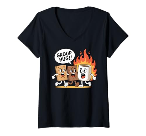Damen Group Hug Cute Smores Wandern Camper Lustig Camping T-Shirt mit V-Ausschnitt von S'mores Campfire Camping Marshmallow Bonfire Funny
