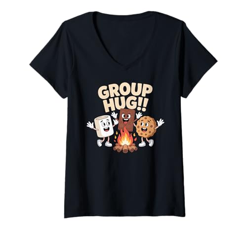 Damen Group Hug Kawaii Smores Wandern Camper Lustig Camping T-Shirt mit V-Ausschnitt von S'mores Campfire Camping Marshmallow Bonfire Funny