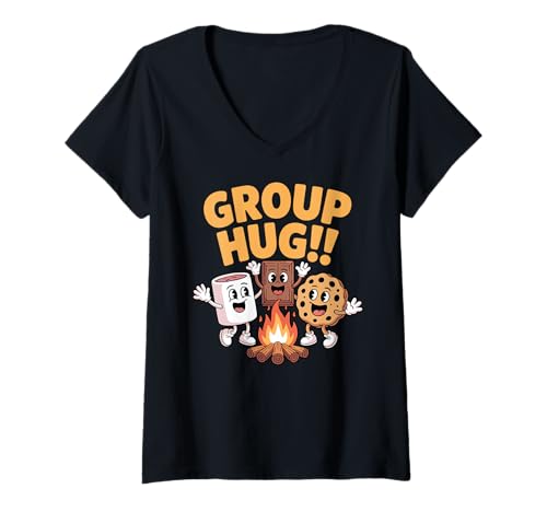 Damen Group Hug Smores Chocolate Wandercamper Lustiges Camping T-Shirt mit V-Ausschnitt von S'mores Campfire Camping Marshmallow Bonfire Funny