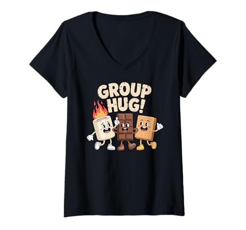 Damen Group Hug Smores Knallbonbons Schokolade Camper lustig Camping T-Shirt mit V-Ausschnitt von S'mores Campfire Camping Marshmallow Bonfire Funny