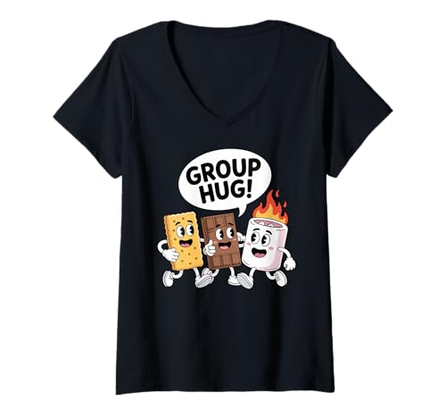 Damen Group Hug Smores Wandern Camper Lustig Camping Outdoor T-Shirt mit V-Ausschnitt von S'mores Campfire Camping Marshmallow Bonfire Funny