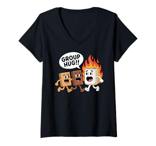 Damen Group Hug Smores Wandern Camper Lustig Camping T-Shirt mit V-Ausschnitt von S'mores Campfire Camping Marshmallow Bonfire Funny