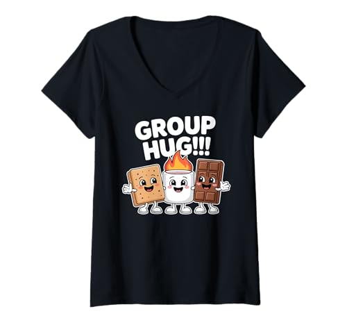 Damen Group Hug Smores Wandern Camper Lustiges Camping Lagerfeuer T-Shirt mit V-Ausschnitt von S'mores Campfire Camping Marshmallow Bonfire Funny