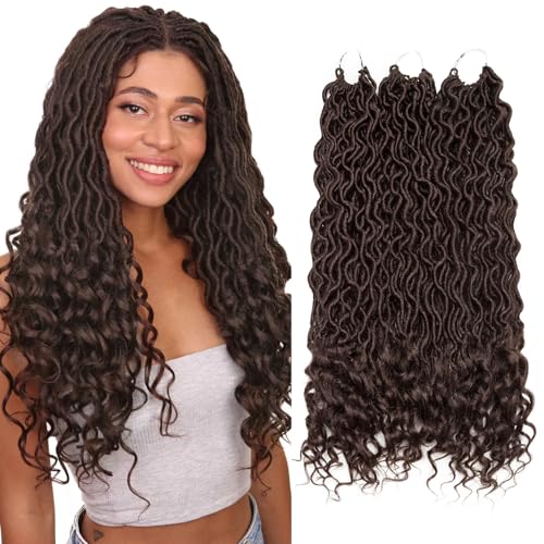 3 Packs 50CM Häkeln Zöpfe Haar Göttin Faux Locs Haar Extensions Welliger Faux Mit Lockigen Enden Synthetisches Flechten Haarverlängerung Frisuren für Frauen Dunkelbraun von S-noilite