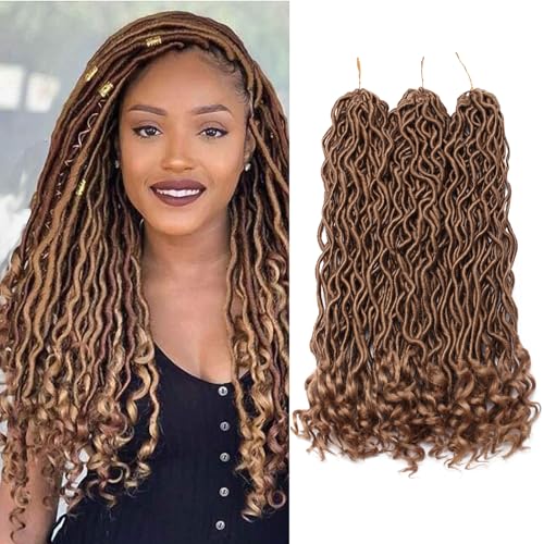 3 Packs 50CM Häkeln Zöpfe Haar Göttin Faux Locs Haar Extensions Welliger Faux Mit Lockigen Enden Synthetisches Flechten Haarverlängerung Frisuren für Frauen Sandiges Braun von S-noilite