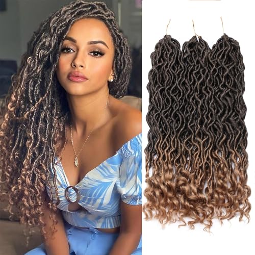 3 Packs 50CM Häkeln Zöpfe Haar Göttin Faux Locs Haar Extensions Welliger Faux Mit Lockigen Enden Synthetisches Flechten Haarverlängerung Frisuren für Frauen Schwarz bis Kaffeebraun von S-noilite