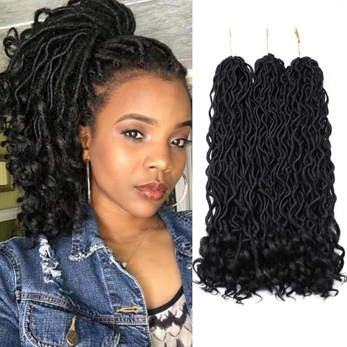 3 Packs 50CM Häkeln Zöpfe Haar Göttin Faux Locs Haar Extensions Welliger Faux Mit Lockigen Enden Synthetisches Flechten Haarverlängerung Frisuren für Frauen Tiefschwarz von S-noilite