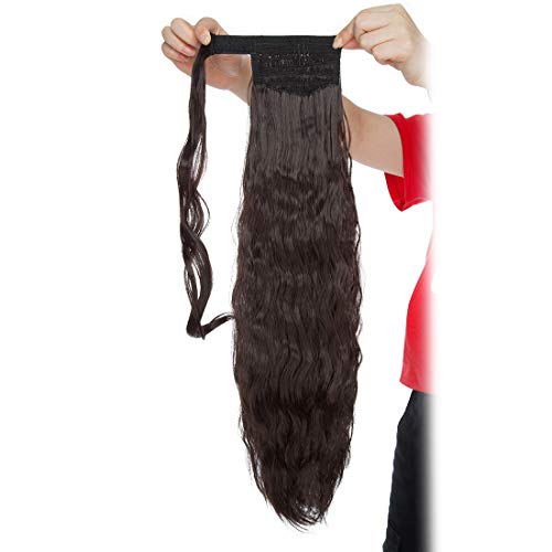 50cm Maiswelle Clip in Extensions Pferdeschwanz Haarverlängerung Magische Paste Gewellt Wrap Around Ponytail Haarteil für Frauen Dunkelbraun von S-noilite