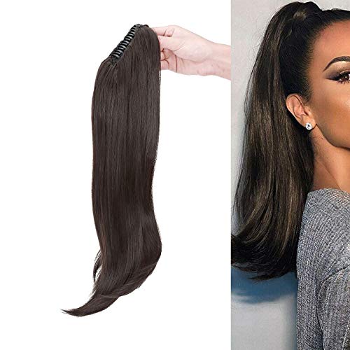 55 cm Kralle an Pferdeschwanz Extensions Lockig Clip in Ponytail Wavy Curly Synthetik Haare Extensions Haarverlängerung Zopf Haarteil Ponytail für Frauen Dunkelbraun von S-noilite