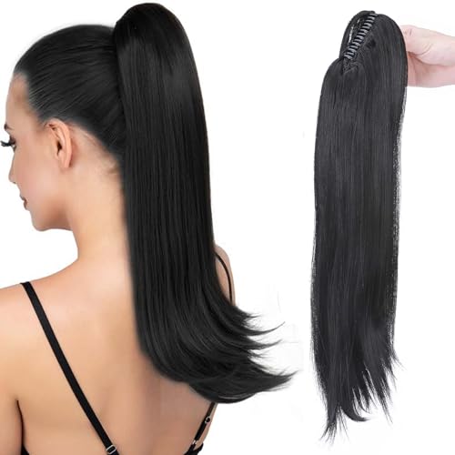 55 cm Kralle an Pferdeschwanz Extensions Lockig Clip in Ponytail Wavy Curly Synthetik Haare Extensions Haarverlängerung Zopf Haarteil Ponytail für Frauen Dunkles Schwarz von S-noilite