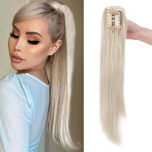 55 cm Kralle an Pferdeschwanz Extensions Lockig Clip in Ponytail Wavy Curly Synthetik Haare Extensions Haarverlängerung Zopf Haarteil Ponytail für Frauen Gebleichtes Blond von S-noilite