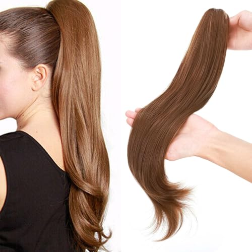 55 cm Kralle an Pferdeschwanz Extensions Lockig Clip in Ponytail Wavy Curly Synthetik Haare Extensions Haarverlängerung Zopf Haarteil Ponytail für Frauen Hellbraun von S-noilite