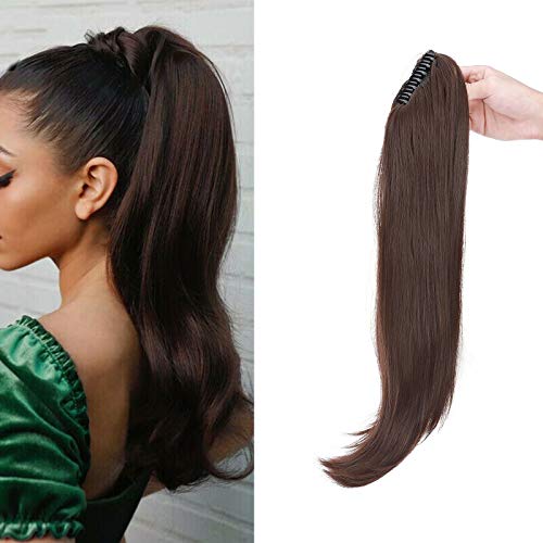 55 cm Kralle an Pferdeschwanz Extensions Lockig Clip in Ponytail Wavy Curly Synthetik Haare Extensions Haarverlängerung Zopf Haarteil Ponytail für Frauen Mittel braun von S-noilite