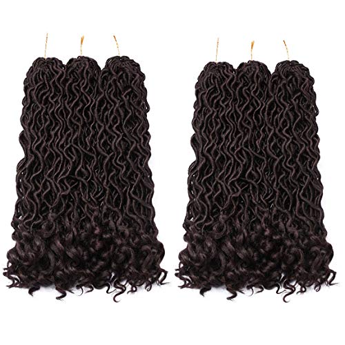 6 Packs 50CM Häkeln Zöpfe Haar Göttin Faux Locs Haar Extensions Welliger Faux Mit Lockigen Enden Synthetisches Flechten Haarverlängerung Frisuren für Frauen Dunkles Kastanienbraun von S-noilite