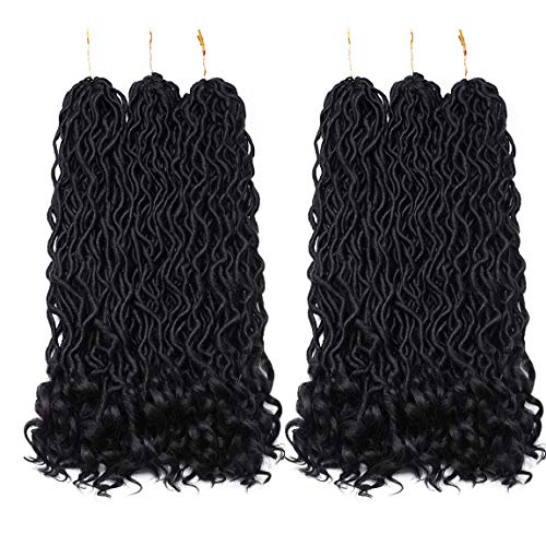 6 Packs 50CM Häkeln Zöpfe Haar Göttin Faux Locs Haar Extensions Welliger Faux Mit Lockigen Enden Synthetisches Flechten Haarverlängerung Frisuren für Frauen Pechschwarz von S-noilite